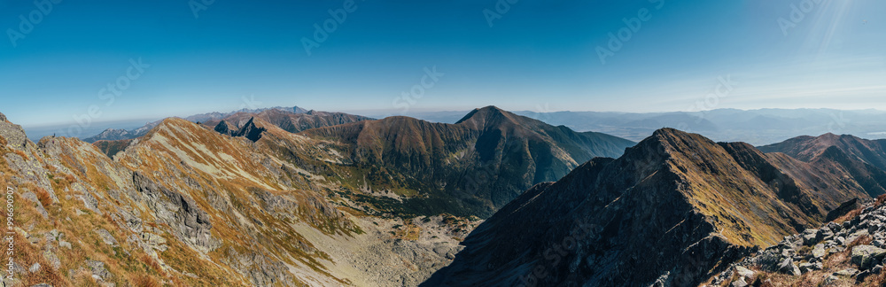 Wall mural pano aerial shot ofearly morning western tatras mountain range from baníkov 2178m mountain with byst