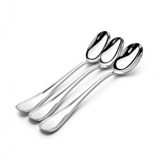 Naklejka premium Three elegant stainless steel spoons arranged neatly, perfect for dining or culinary presentations, attractive in any kitchen setting.