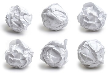 Fototapeta premium Crumpled white paper balls arranged in various positions isolated on a clean white background