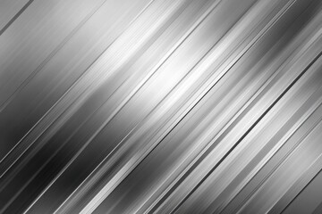 A sleek, metallic, abstract composition featuring diagonal gradient lines in monochrome shades of black, white, and gray.