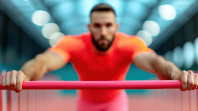 Dynamic shot of a man jumping hurdles in an urban park, showcasing agility and balance, vibrant colors, Agility fitness cardio - Powered by Adobe