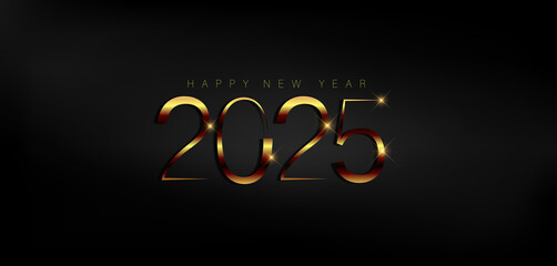 Naklejka premium A festive Black background featuring the text Happy New Year 2025 in an elegant font, celebrating the new year