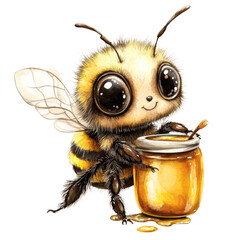 
Cute Bee Holding a Pot of Honey
