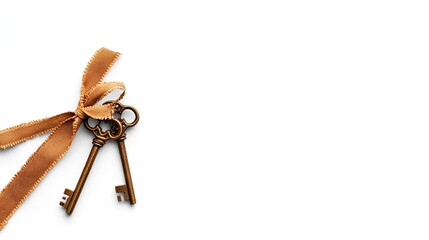 Vintage keys tied with a ribbon, symbolizing security and unlocking possibilities, ideal for home, organization, and design themes.