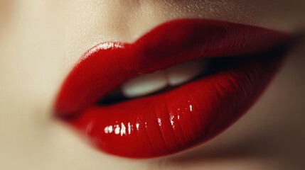 Obraz premium Close up of a woman's lips with red lipstick.