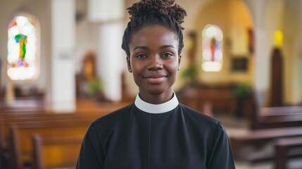 Young Nigerian Anglican Clergyman in Church Setting, Diverse Religious Leadership, Reverence in Worship