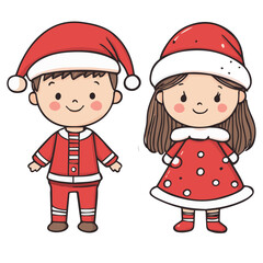 Illustrations set of cute boy and girl in Christmas costumes