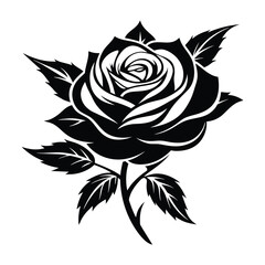 Fototapeta premium Silhouette clipart of rose in linocut style.