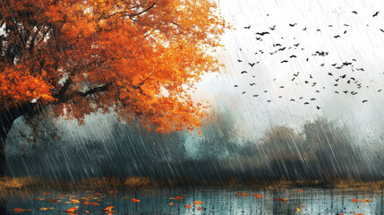 graphic autumnn in rain concept 