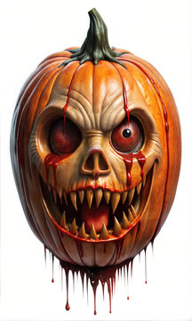 Chilling Halloween Pumpkin Skull Head With Sinsiter Smile and Blood Smears Graphic Resource for Spooky halloween background posters and halloween parties