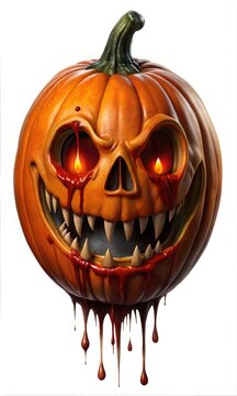 Chilling Halloween Pumpkin Skull Head With Sinsiter Smile and Blood Smears Graphic Resource for Spooky halloween background posters and halloween parties