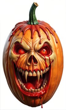 Chilling Halloween Pumpkin Skull Head With Sinsiter Smile and Blood Smears Graphic Resource for Spooky halloween background posters and halloween parties