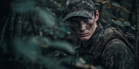 Obraz premium Hunter in Dense Forest