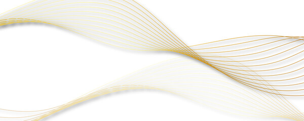Elegant golden wavy lines ornament design isolated. Abstract technology and science concept flowing golden wave. Modern background futuristic energy sound waves technology concept background.