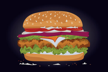 Isolated delicious hamburger cartoon. Sticker design street food.