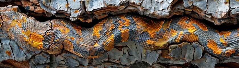 A snake is curled up on a log