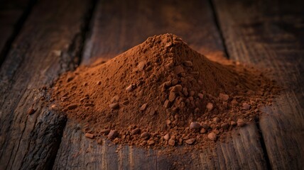 Brown Cacao Cocoa Powder on a wooden background