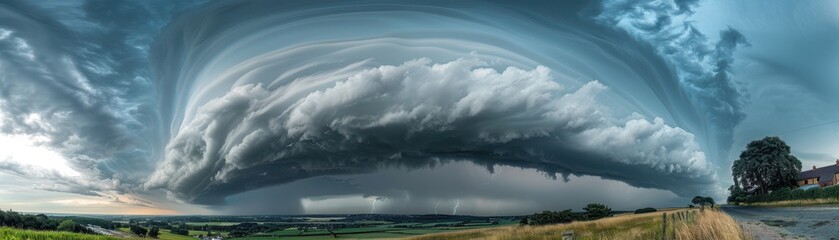 Obraz premium A storm cloud is rolling in over a field