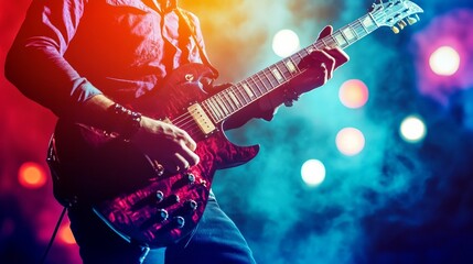 Obraz premium A concert guitarist performing on an electric guitar 
