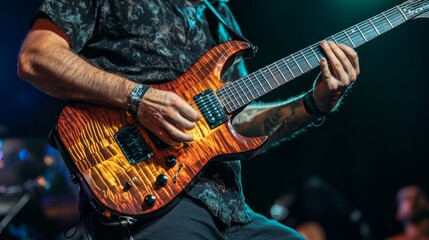 Obraz premium A concert guitarist performing on an electric guitar 