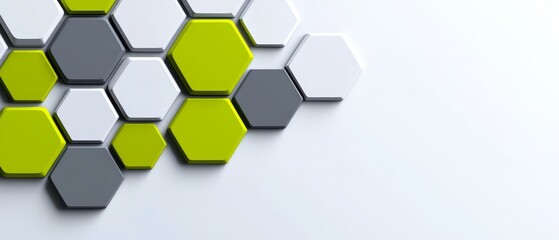  A hexagonal grouping on a white background with green and gray side accents