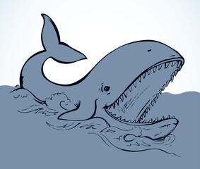 Whale with open mouth. Vector drawing