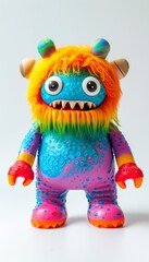 Vibrant monster toy featuring a playful rainbow color scheme and expressive features, perfect for children's play and imaginative fun.