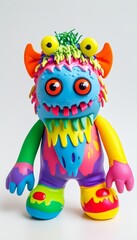Fototapeta premium Vibrant monster toy featuring a playful rainbow color scheme and expressive features, perfect for children's play and imaginative fun.