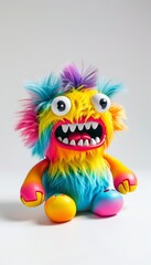 Vibrant monster toy featuring a playful rainbow color scheme and expressive features, perfect for children's play and imaginative fun.
