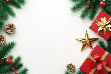 White Christmas background with golden star and gift box