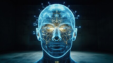 Fototapeta premium A futuristic digital head with glowing circuits, symbolizing artificial intelligence and modern technology.