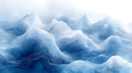 Fototapeta premium Serene Blue Watercolor Mountain Landscape