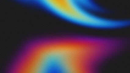 Psychedelic, grainy gradient background banner in rainbow shades of red, blue, yellow, orange, and purple with a noisy texture, perfect for poster headers and backdrop designs.