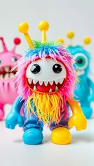 Fototapeta premium Colorful Furry Monster Toy With Big Eyes And Horns