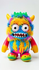 Naklejka premium Colorful Furry Monster Toy With Big Eyes And Horns