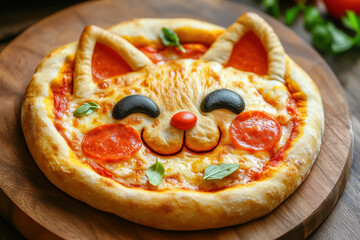 Pizza for kids fashioned like a cuddly cat face