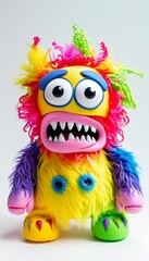 Obraz premium Colorful Furry Monster Toy With Big Eyes And Horns