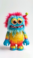Naklejka premium Colorful Furry Monster Toy With Big Eyes And Horns