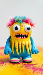 Fototapeta premium Colorful Furry Monster Toy With Big Eyes And Horns