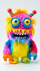 Naklejka premium Colorful Furry Monster Toy With Big Eyes And Horns