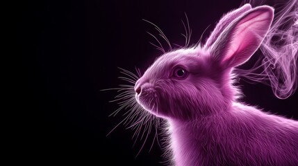 Obraz premium A pink bunny rabbit image with smoke emanating from its ears and a lit cigarette in its mouth