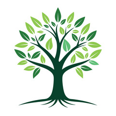 Fototapeta premium Green Tree with Leaves and Roots on White Background. Nature Symbol of Growth, Life, and Ecology