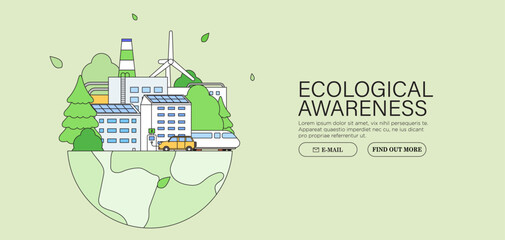 Alternative and renewable energy sources. Urban eco city landscape. ESG, green energy, sustainable industry or ecological production. Environmental, Social, Corporate Governance vector illustration.