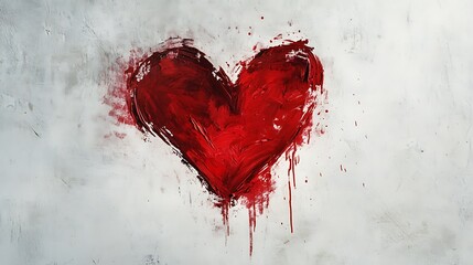 Bold Red Heart Brush Stroke - Expressive Love Art on White Background