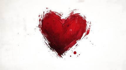 Bold Red Heart Brush Stroke - Expressive Love Art on White Background