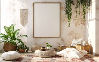 Frame poster mockup in Boho style interior
