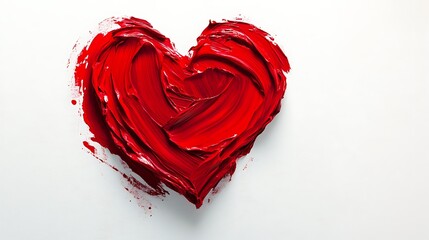 Bold Red Heart Brush Stroke - Expressive Love Art on White Background