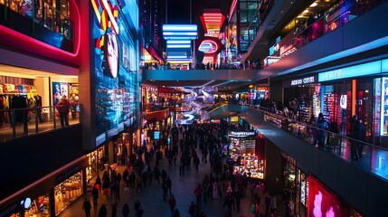 Cinma vrit documentary style capturing the chaotic and gritty scene of a massive crowd swarming a sprawling shopping mall during a Black Friday mega sale