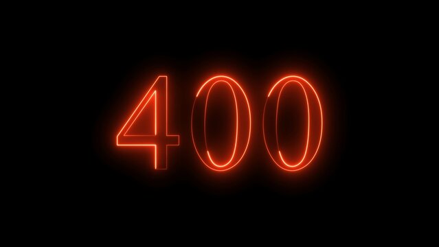 Abstract neon countdown 400 number illustration background.