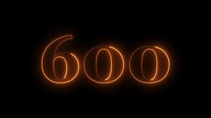 Abstract neon countdown 600 number illustration background.
